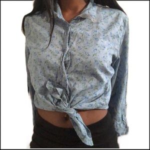 Blue and Green Floral button up